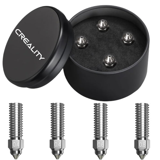 Creality Official K1 Max Nozzle Kit includes 4PCS of upgraded bimetallic copper alloy and hardened steel material, compatible with Creality K1/K1 Max 3D printers.