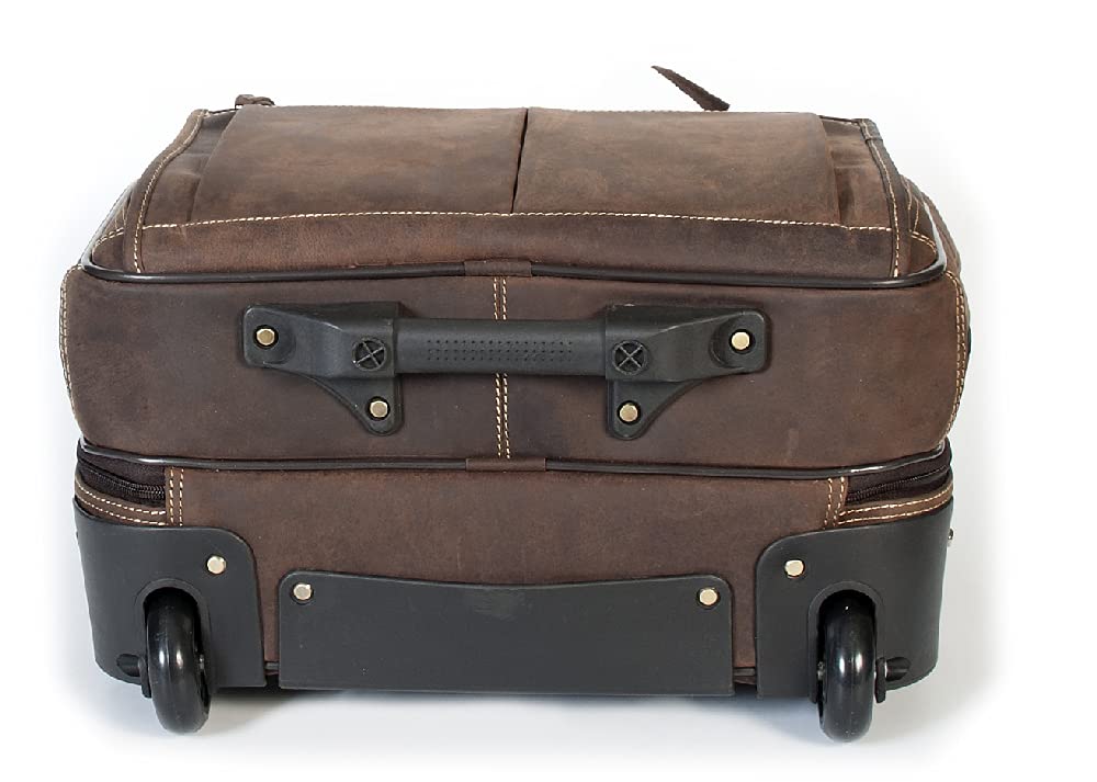 Alpine Leather Business Trolley - Denver (Handmade) - Sustainable organic leather from local farming | Trolley hand luggage, briefcase with wheels *Fairly produced* (40x40x25cm, Old Havana)