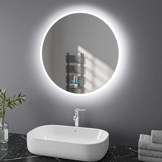 Finmyrs Bathroom Mirror with Lighting Round 50 cm LED Mirror Bathroom with Touch Switch Fog-free Bathroom Mirror Dimmable Illuminated Cool White Warm White 19.69 inch