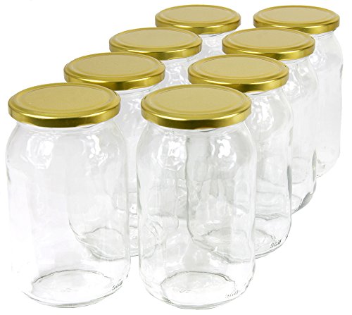 Wamat 900 ml Mason Jars with Gold Lids Canning Jars Storage Jars Weck (Quantity: 24 Pieces)