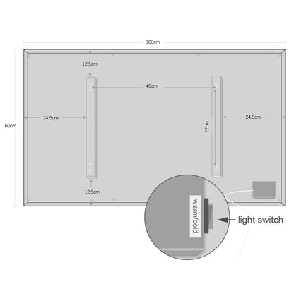 Goodbye cold LED bathroom mirror anti-fog 100x60CM, fog-free bathroom mirror with touch switch, wall mirror light mirror with date, smart mirror & integrated weather station, horizontal.