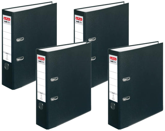 Herlitz 5480801 maX.file protect A4 folder (8 cm with insertable spine label) black (Pack of 4)