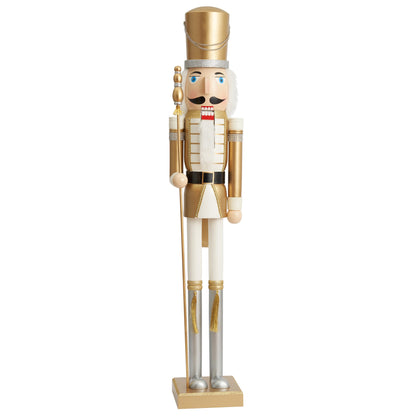 THE TWIDDLERS XXL Giant Wooden Nutcracker Soldier King, 120cm in Gold & White, High-quality handcrafted pine wood, Traditional ornament, Christmas decoration with movable parts