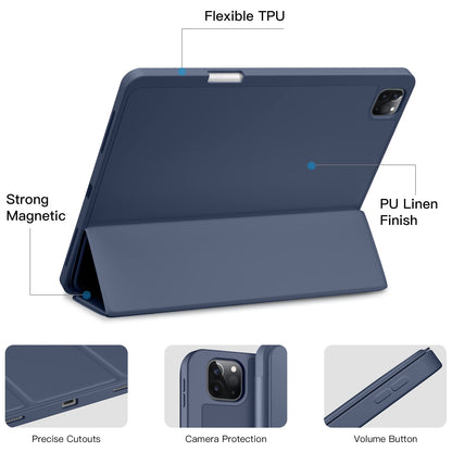 Vobafe case compatible with iPad Pro 12.9 6/5/4/3 generation, TPU flexible back with pencil holder for iPad Pro 12.9 2022/2021/2020/2018, supports Pencil 2 charging, blue gray.