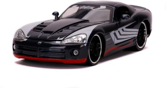 Jada Toys Marvel Venom, 2008 Dodge Viper, SRT10, die-cast toy car with opening doors, trunk, and hood, includes die-cast Venom figure, 1:24 scale, black