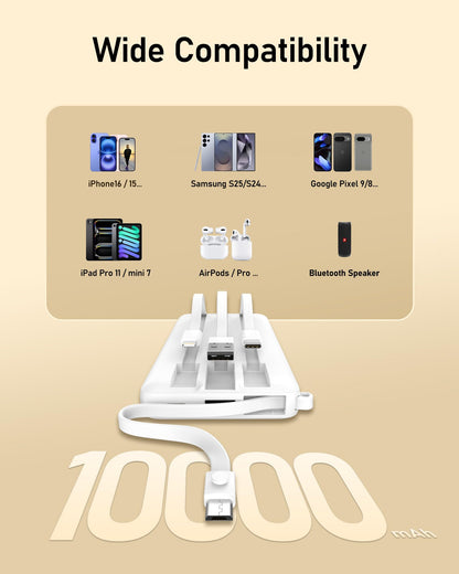 Powerbank 10000mAh Power Bank with Cable VEEKTOMX USB C Powerbank External Mobile Batteries with 5 Outputs LED Display External Battery Compatible with iPhone/Samsung Galaxy/Xiaomi/Huawei/iPad, etc.