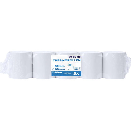 THERMALKING thermal rolls 80mm x 80m x 12mm [for printers like Epson, IBM & co.] - receipt rolls 80x80x12 thermal - cash register rolls thermal paper - Suitable for printing systems with paper requirements up to 80m (5 pcs)