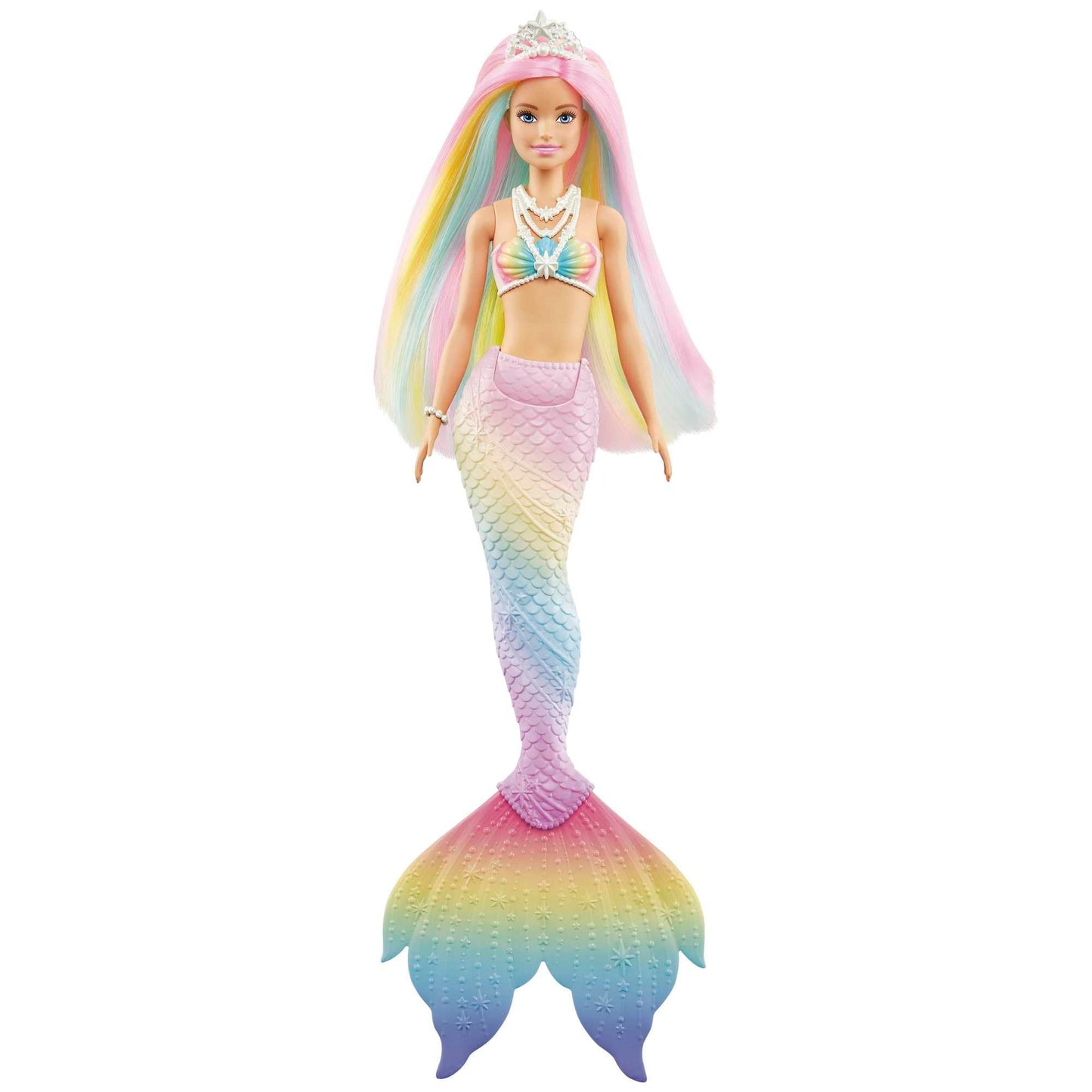 Barbie Dreamtopia Rainbow Magic Mermaid doll with rainbow hair, color-changing features activated by water, toy for ages 3 and up, great gift for girls, GTF89