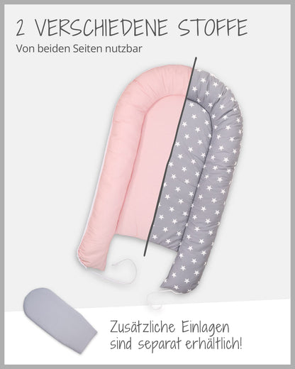 ULLENBOOM Baby Nest - 100% OEKO-TEX materials & Made in EU, Pink Grey - Newborn baby nest made of cuddly cotton, ideal for use as a travel bed & cuddle nest.