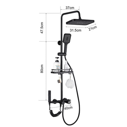 Black shower set with rain shower and hand shower, adjustable shower bar, shower set without thermostat (LED display)