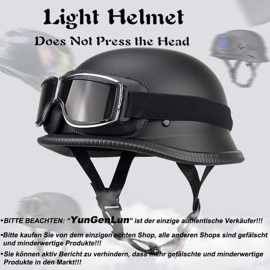 Half-open vintage motorcycle helmet with ECE certification. Chopper helmet with sunglasses for mopeds cruiser vintage jet helmet. Quick release buckle, sizes M-XXL.