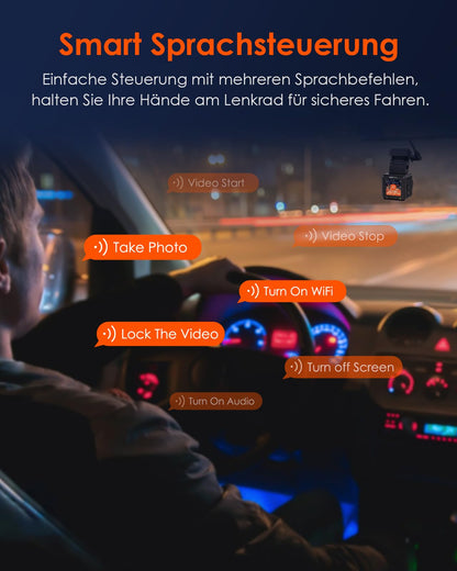VANTRUE E1 2.7K Dashcam Mini Car WiFi GPS, 2.5K 1440P/60FPS Dash Cam Remote Voice Control, 24Hr Parking Mode, HDR Super Night Vision, 1.54 Inch 160° Hidden Car Camera, max. 512GB