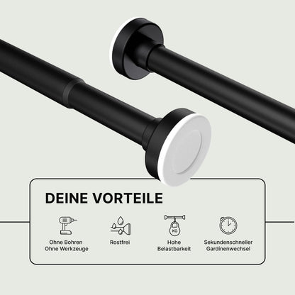 MEISENBERG Tension Rod - Black, Ø 25 mm, 1 Piece - Telescopic Rod for Clamping on Windows, Showers, Patios, and Partitions (50-80cm)