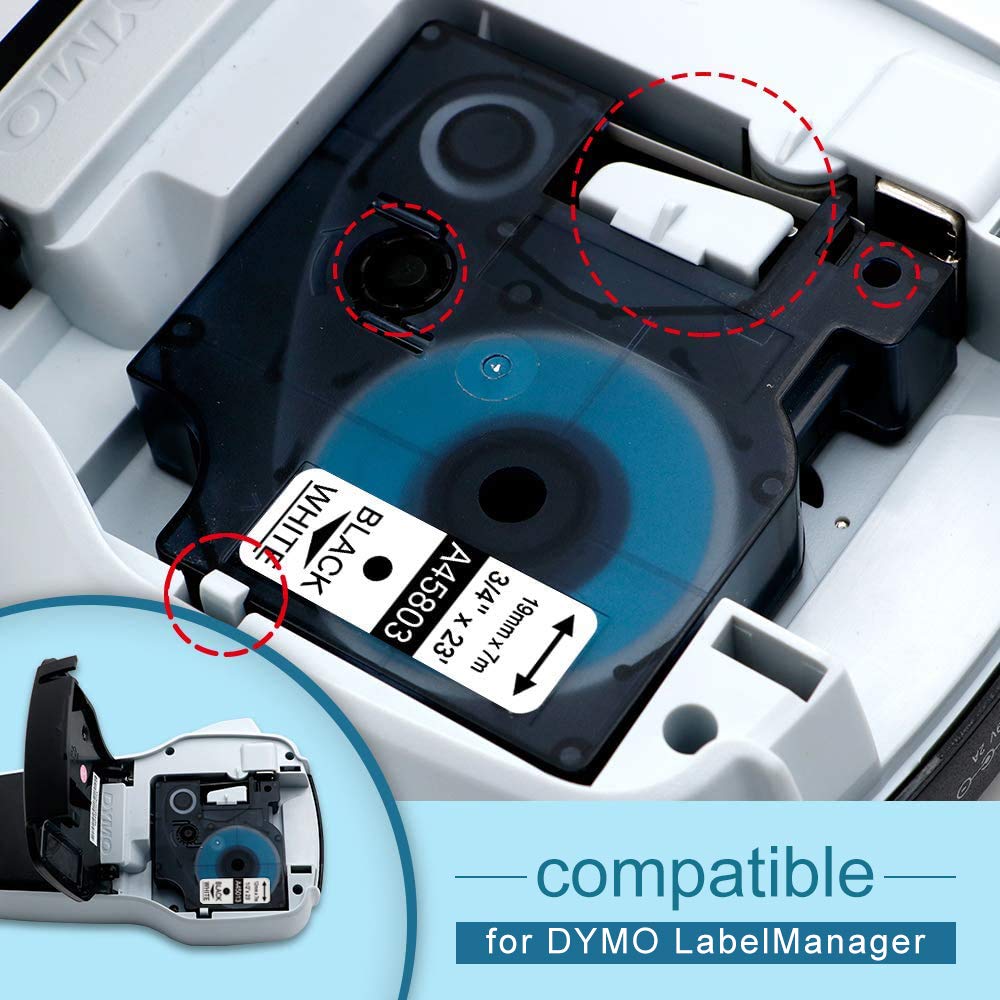 Oozmas label tape compatible with Dymo D1 19mm x 7m 45803 Black on White, label tape compatible with Dymo LabelManager LM 160 360D 420P 450D 500TS, 3-pack.