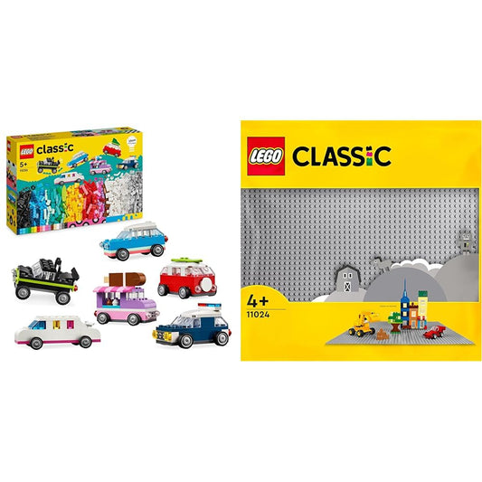 LEGO Classic Creative Vehicles, building set for colorful model cars including truck & Classic Gray Building Plate, square base plate with 48x48 studs