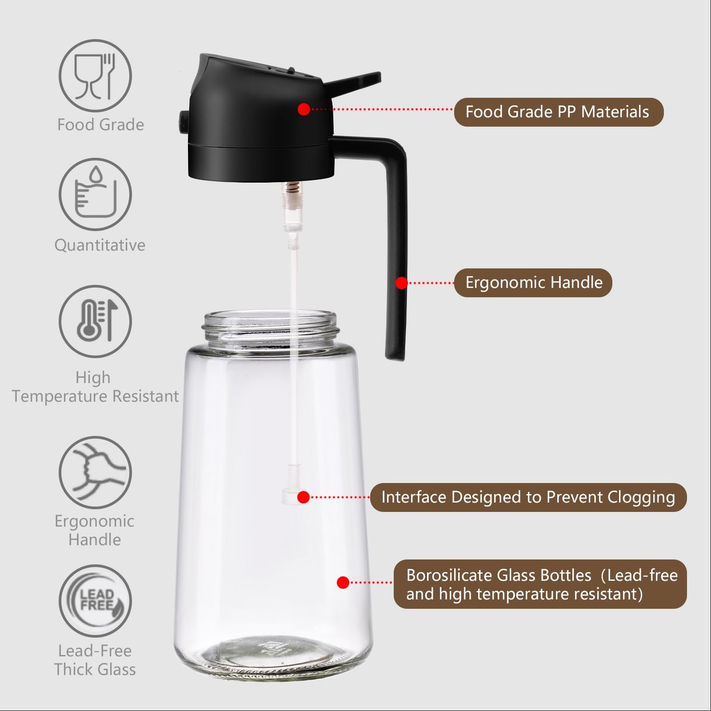 SWEET VIEW 2 in 1 Oil Sprayer for Cooking, 470ml Glass Oil Bottle/Olive Oil Spray Bottle for Salad, Grilling, and Air Fryer (Black, Black)