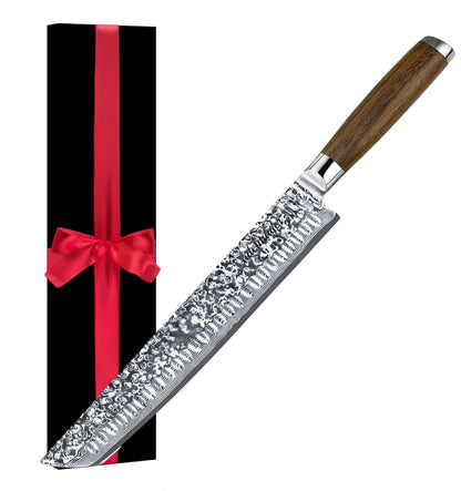 adelmayer® Damascus Knife - Brisket Knife (Blade: 26 cm) - Carving Knife made of Japanese Damascus steel with kullenschliff - extra-long knife for BBQ meat and beef brisket (no extras)