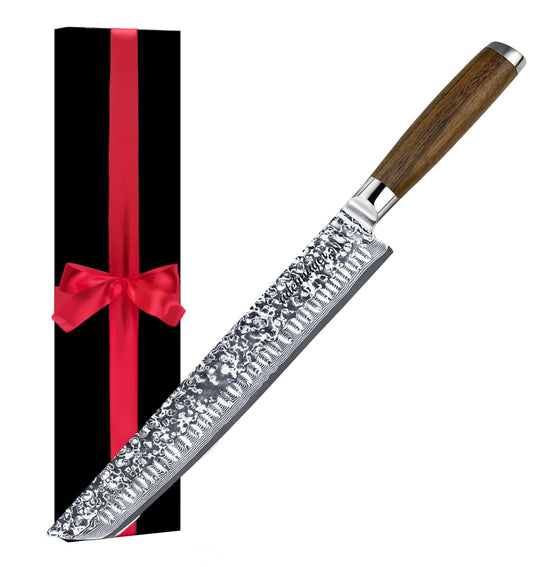 adelmayer® Damascus Knife - Brisket Knife (Blade: 26 cm) - Carving Knife made of Japanese Damascus steel with kullenschliff - extra-long knife for BBQ meat and beef brisket (no extras)