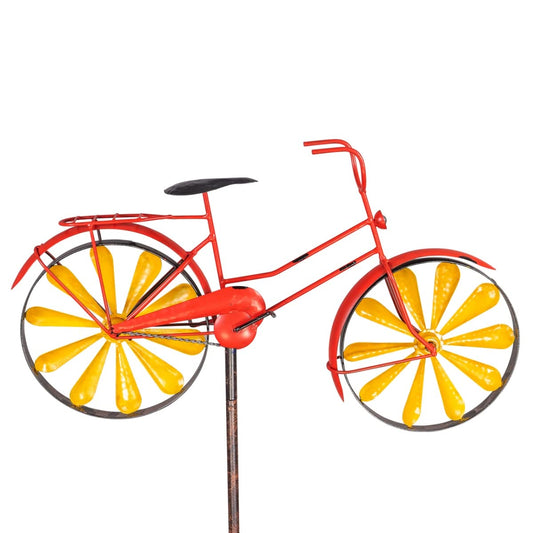 CIM metal garden stake with windmill - Bicycle Bright Red - design dimensions: 51 x 32cm - height: 160cm - weatherproof - with antique effect - attractive garden decoration.