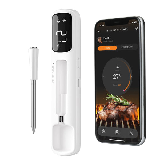 Inkbird INT-11I-B Mini Meat Thermometer Wireless, LCD Display Grill Thermometer, Bluetooth 5.4 with 305m Range, IP67 Waterproof Roast Thermometer for Oven Grill Smoker Airfryer.