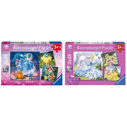 Ravensburger children's puzzles - 09339 Snow White, Cinderella & children's puzzle - 09346 Palace Pets - Belle, Cinderella and Rapunzel - Puzzle for children ages 5 and up, Disney puzzle with 3x49 pieces.