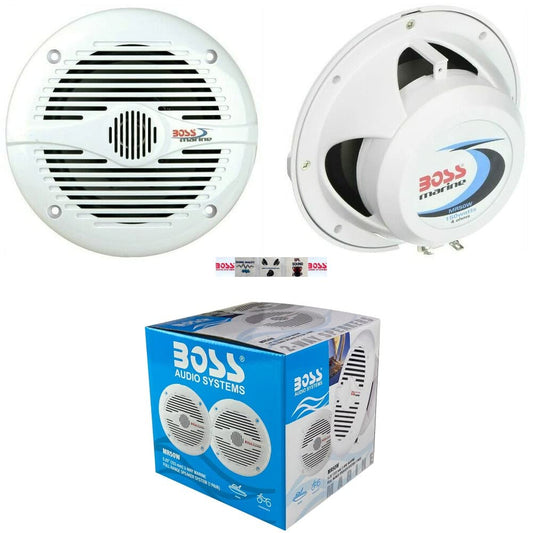 2 marine speakers compatible with BOSS Audio MR50W 2-way 6.5 inch 75 watt rms 150 watt max waterproof sea pool boat, per pair + 5 free stickers.