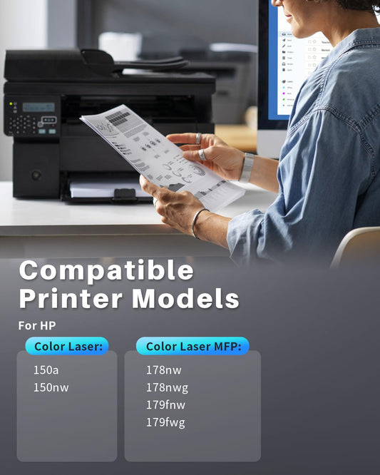 INK4U 117A toner cartridge as a replacement for HP 117A Color Laser MFP 179fwg 178nwg 150nw 179fnw 178nw 150a W2070A W2071A W2072A W2073A printer toner - black.