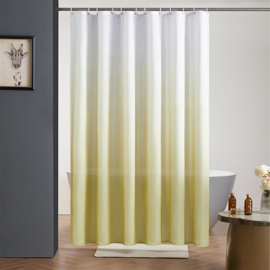 Furlinic Shower Curtain 180x200cm Fabric curtains Waterproof Anti-mold Washable Bathroom Curtain for Bath in Bathtub White to Light Taupe with 12 Shower Rings.
