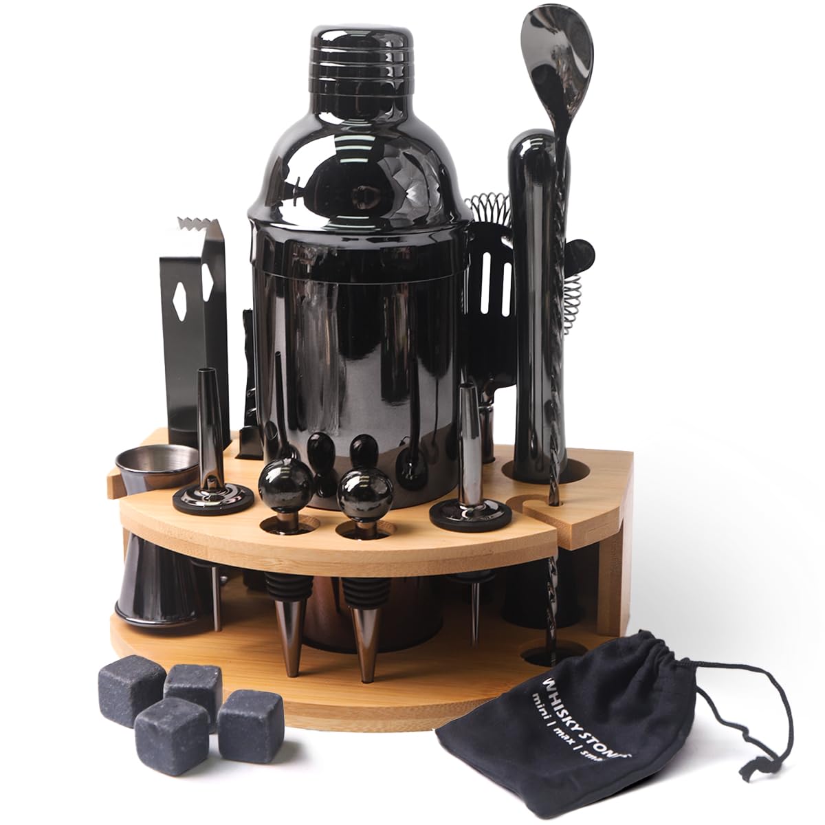 ZBPASL 16pcs Cocktail Shaker Set, Cocktail Set with Cocktail Shaker, Jigger, Ice Tongs, Set for Mixing Cocktails with Muddler, Bottle Opener, Shaker Cocktail Set, Bar Tool Set (Black 02)