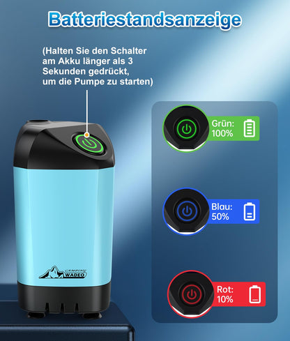 WADEO Portable camping shower battery with pump and shower bucket, outdoor camping shower set with battery, mobile showers outdoor showers with shower head and hose, for camping, traveling, garden, hiking, car washing