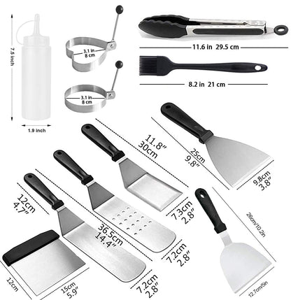 12pcs grilling spatula set, AMZMUKAUP grill turner BBQ tool kit stainless steel with carrying bag, perfect for outdoor grilling, Father's Day, birthday, Christmas, teppanyaki, and camping.