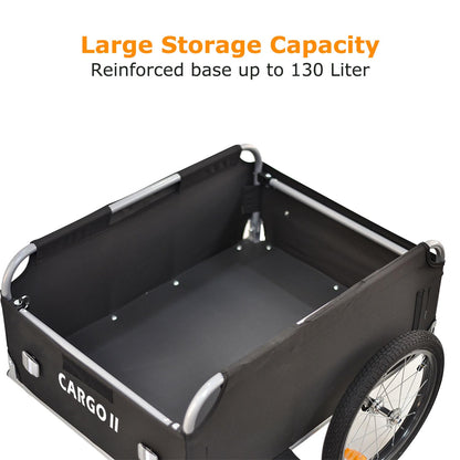 Tiggo Cargo II bike cargo trailer with 130 liters volume. Foldable bike trailer for transporting loads.