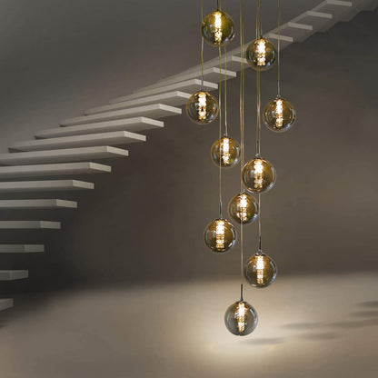 CBJKTX pendant light dining table hanging light staircase - height adjustable pendant lamp 10 lights made of glass in gray color dining table lamp for living room gallery ballroom villa hallway dining table kitchen