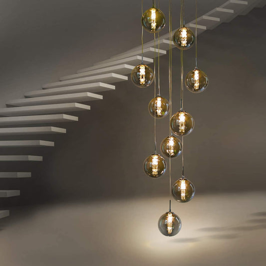CBJKTX pendant light dining table hanging light staircase - height adjustable pendant lamp 10 lights made of glass in gray color dining table lamp for living room gallery ballroom villa hallway dining table kitchen