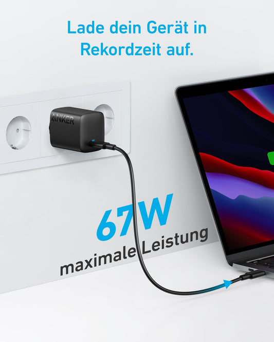 67W USB-C Charger, Anker PowerPort III 315W, for MacBook Pro/Air, iPhone 17/16/15, iPad, Galaxy, Pixel, AirPods.