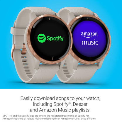 Garmin Venu - waterproof GPS fitness smartwatch with AMOLED display, training plans & animated workouts. 20 sports apps, heart rate monitoring, 5-day battery life, contactless payment, music player.