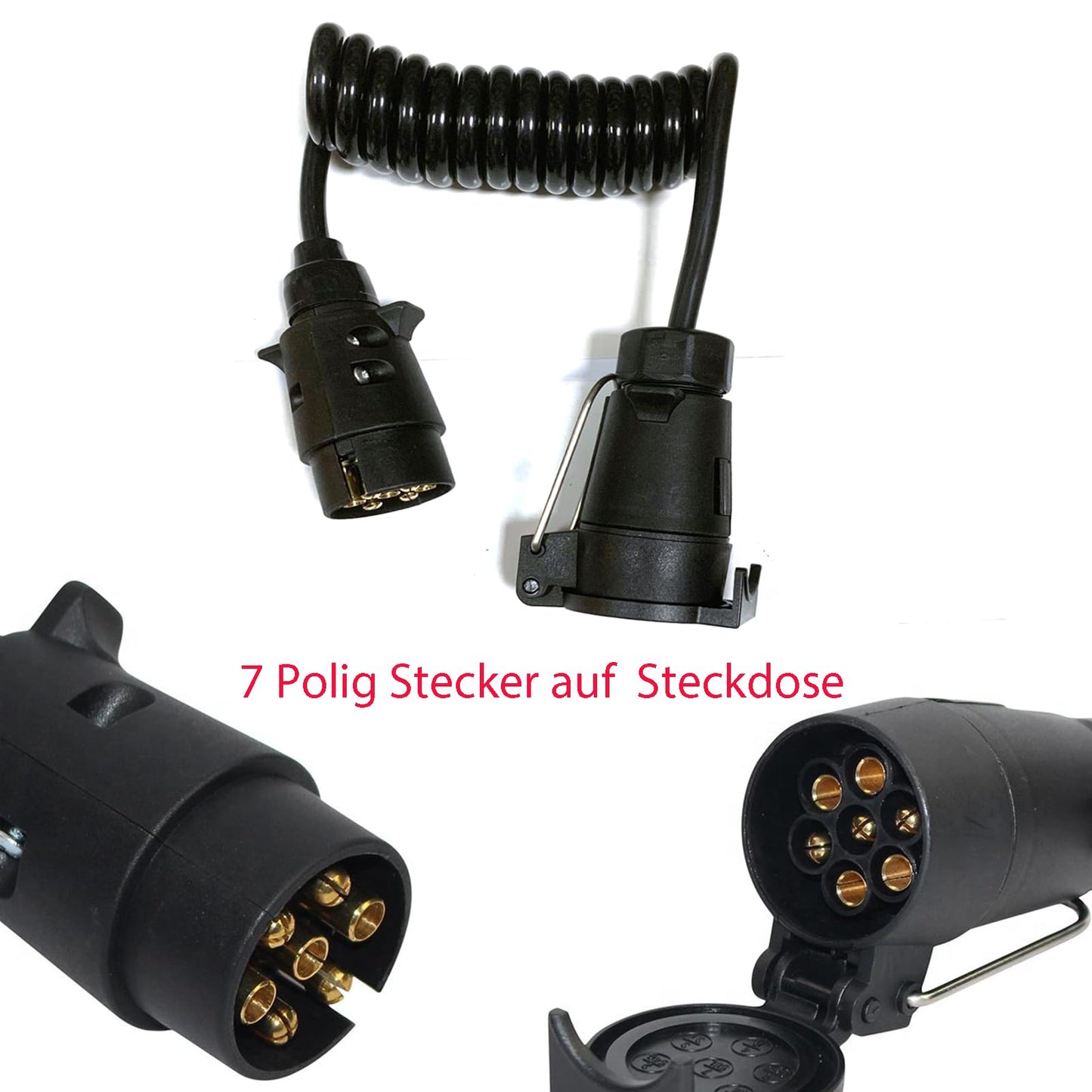 JVJ 2.0m trailer cable 7 pin spiral cable 7 pin trailer extension cable plug to socket trailer adapter cable for car truck caravan motorhome camper bike rack connection car