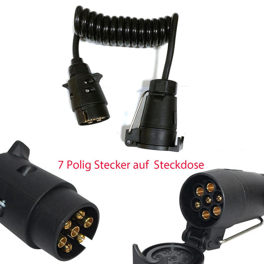 JVJ 2.0m trailer cable 7 pin spiral cable 7 pin trailer extension cable plug to socket trailer adapter cable for car truck caravan motorhome camper bike rack connection car