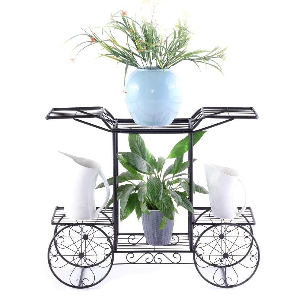 Flower staircase 2 levels, Made of metal, Plant stand for indoor and outdoor use, Dimensions: approx. 67x79x25 cm (Black)