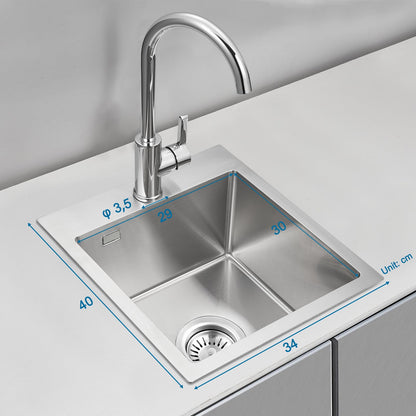 ROVOGO 304 Stainless Steel Small Kitchen Sink 40 x 34 cm, Undermount Sink with Drain Kit including Strainer and Drain Basket, Kitchen Sink with Faucet Hole, Brushed Rectangular Kitchen Sink