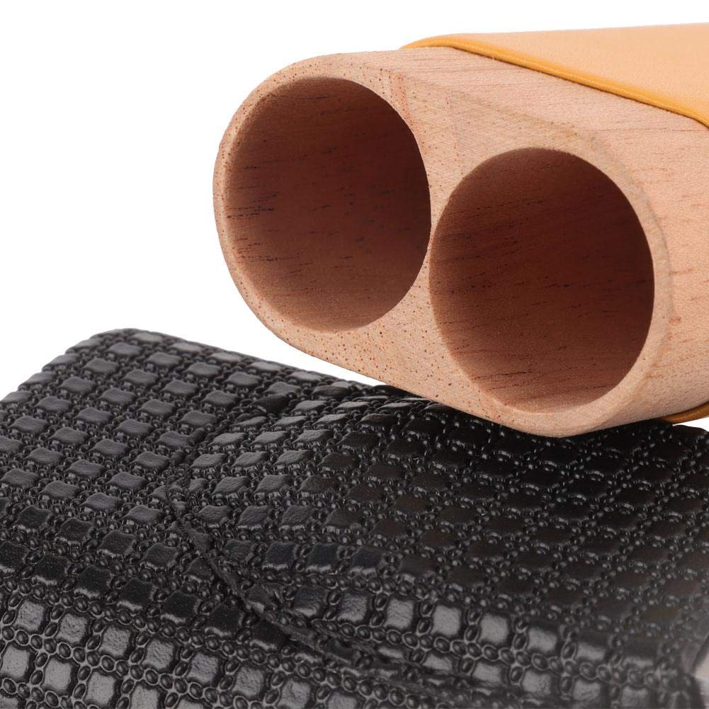 Black leather travel humidor made of cedar wood with 2 tubes and cigar cutter.
