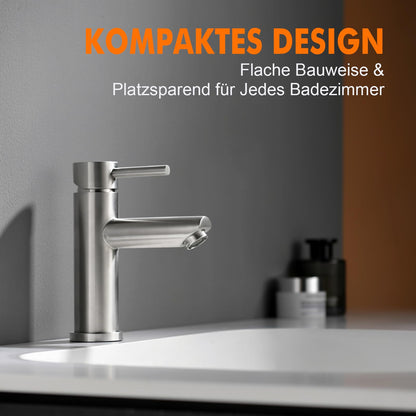 Ibergrif bathroom faucet, stainless steel single lever mixer tap for hot and cold water, drip-free and water-saving, 98mm spout height, grey bathroom fixture M11103.