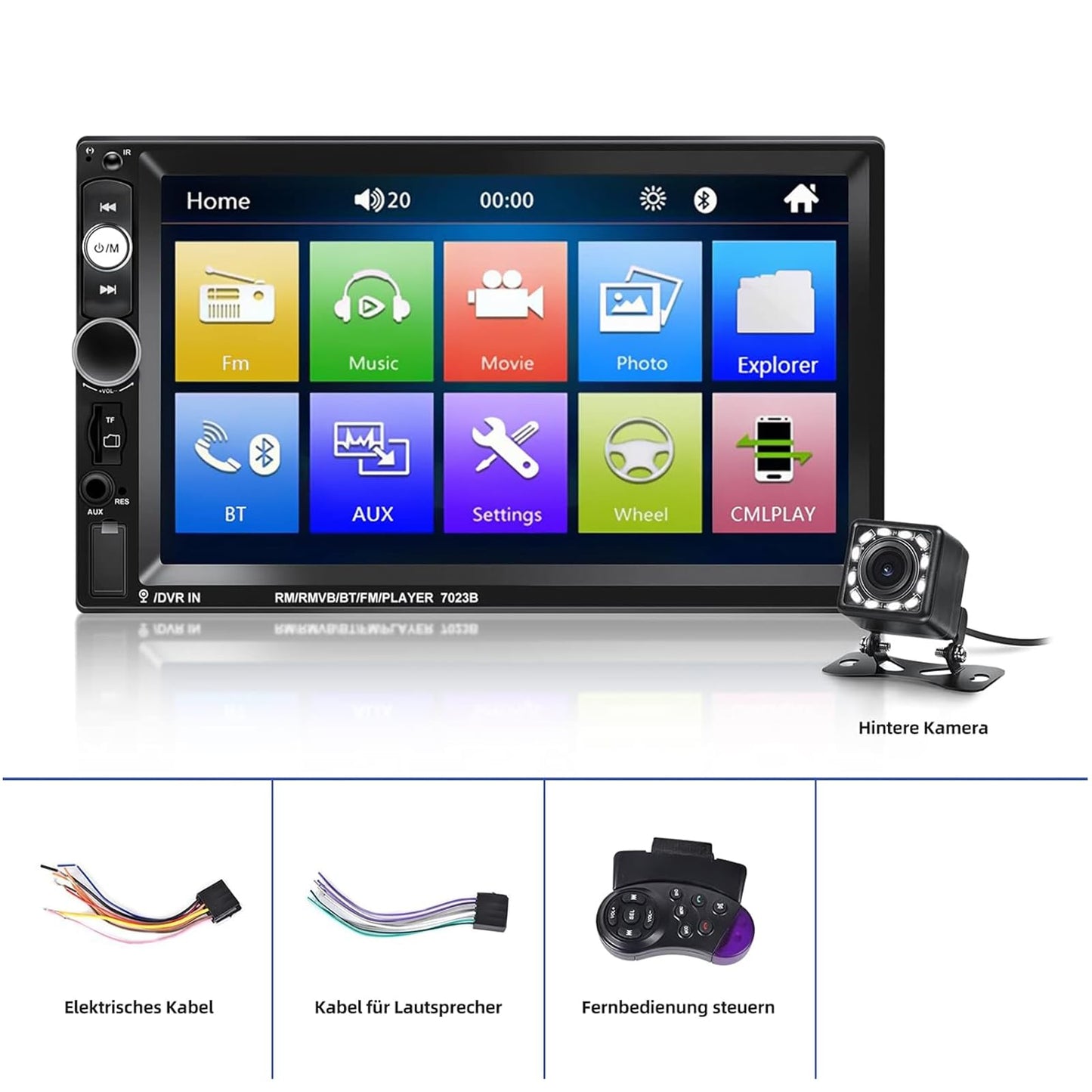 NHOPEEW Double Din Radio supports Android/iPhone Mirror Link 2 Din 7 inch Touch Display Car Radio with Bluetooth Handsfree/Dual USB/SD/AUX/Steering Wheel Control + Rear View Camera.