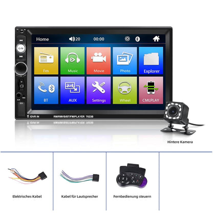 NHOPEEW Double Din Radio supports Android/iPhone Mirror Link 2 Din 7 inch Touch Display Car Radio with Bluetooth Handsfree/Dual USB/SD/AUX/Steering Wheel Control + Rear View Camera.