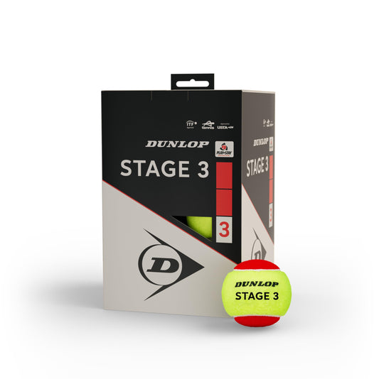 DUNLOP Tennis Ball Stage 3 Red - for kids & beginners on the small court (12 balls)