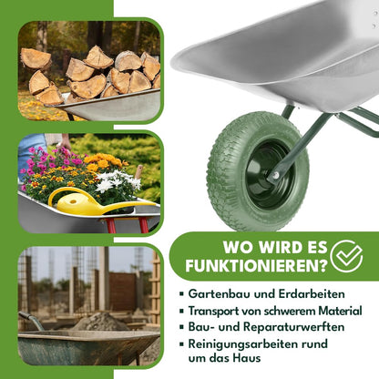 KRUMAD wheelbarrow wheel, puncture-proof, maintenance-free, steel rim, double ball bearings, includes axle, spare wheel for wheelbarrow & transport carts, 4.80/4.00-8, 200 kg load capacity, dark green (PU foam)
