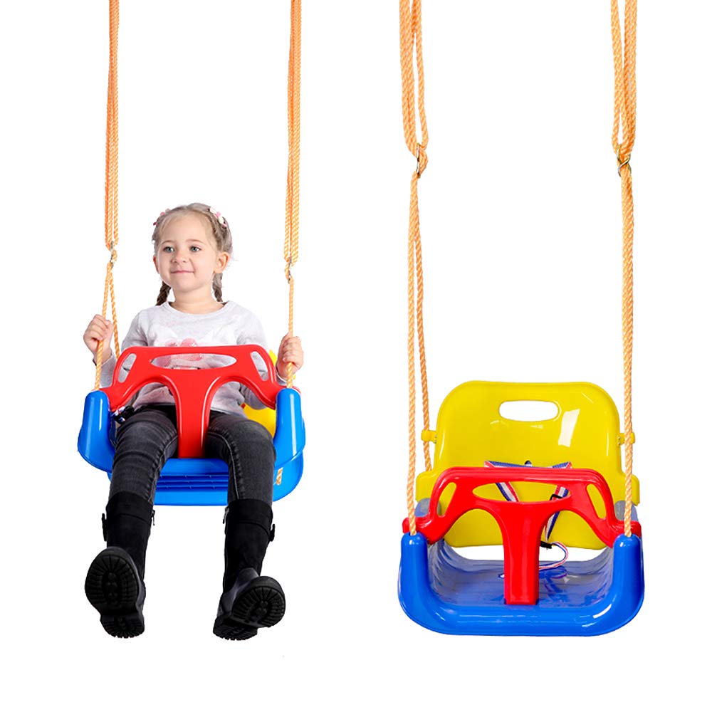 Baby swing, 3-in-1, adjustable baby swing, for babies, toddlers, swing with 38 cm backrest and safety harness, for indoor and outdoor use.