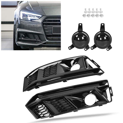 Front fog light grille, pair for honeycomb front fog light grille in S4 style with ACC for A4 B9 S-Line 17-18.
