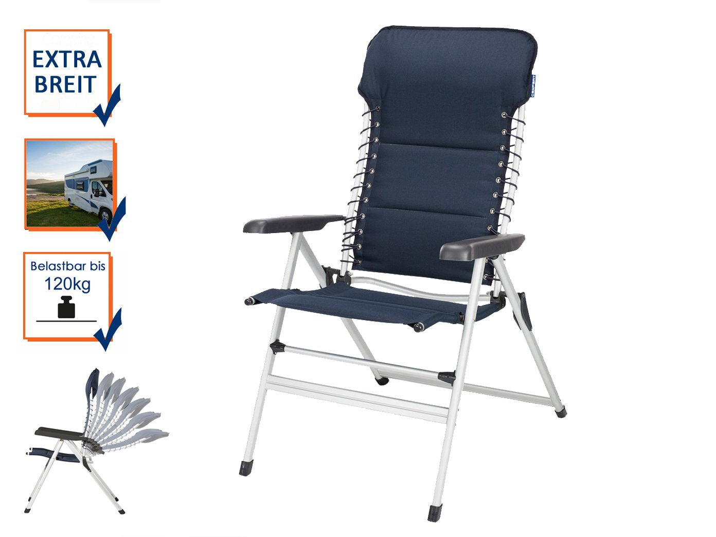 Luxury camping set - large aluminum camping table with comfortable, lightweight, and foldable chairs - easy to store.