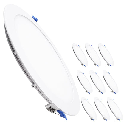 LED ATOMANT Pack of 10 LED Recessed Downlights Round Flat 220mm 20W, CCT (color temperature switch warm white, neutral white, or cool white), Diameter 200mm, 1800 lumens, Includes driver.